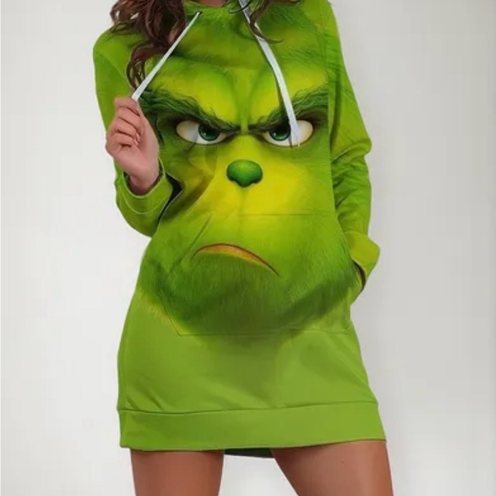 Womens Grinch-themed Hoodie Dress Size Small Christmas Dress